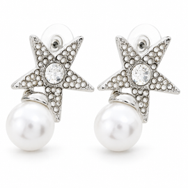 Silver Tone Star Pearl Drop 