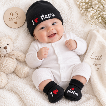 I ♥ Mama Hat and bootee set (NB-3 Months) 