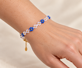 Beads Flowers Summer stainless steel bracelet - Blue 