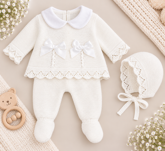 Baby Ivory Knitted 3-Piece Outfit Set (Newborn) 