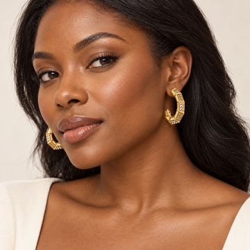 18ct Gold Plated Embellished Hoop Earrings 