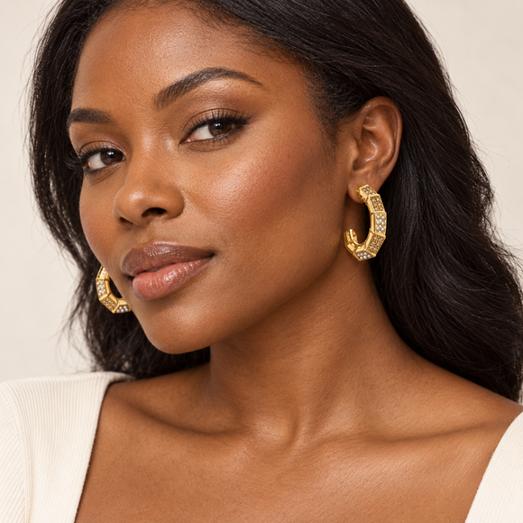 18ct Gold Plated Embellished Hoop Earrings 