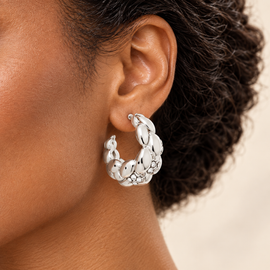 Silver Tone Braid Detail Hoop Earrings 