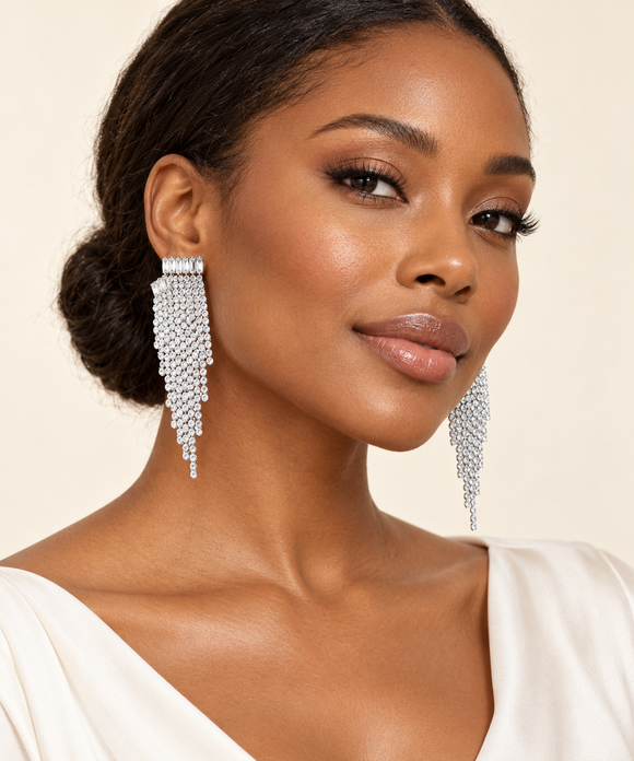 Elegant Silver Tone Cascade Earrings with Embellishments 