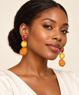 Elegant Gold-Tone Drop Earrings with Multicolour Gemstones 