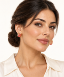 Two-Pack Gold-Plated Burgundy Crescent Hoop Earrings 