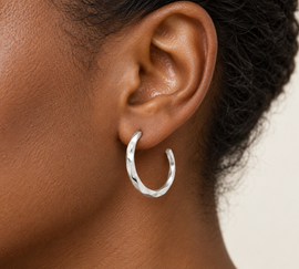 Silver Tone Stainless Steel Twisted Hoop 
