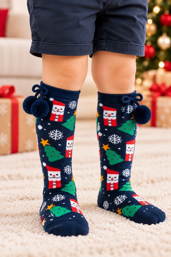 Christmas Knee High Pom Pom Socks (18 months - 6 years) 