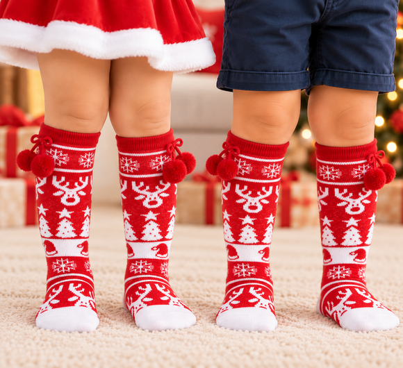 Christmas Knee High Pom Pom Socks (18 months - 6 years) 
