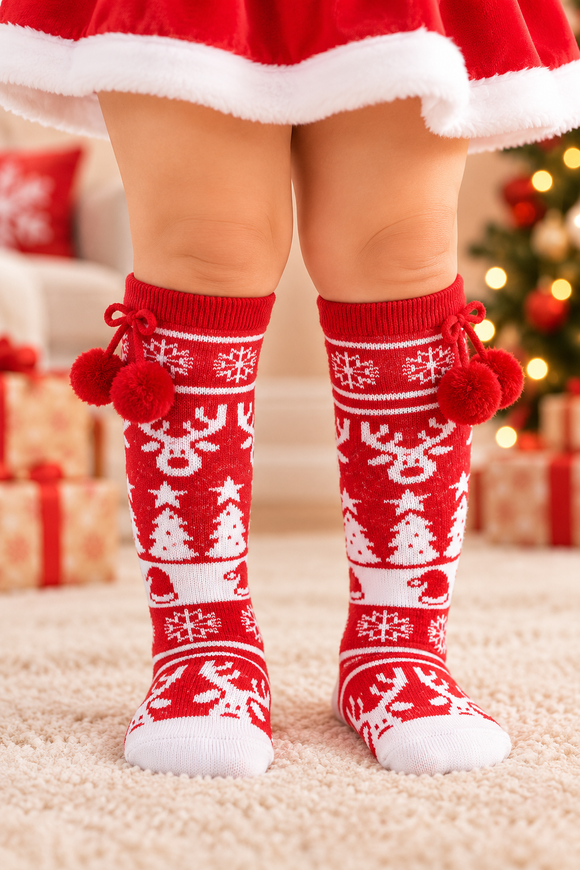 Christmas Knee High Pom Pom Socks (18 months - 6 years) 