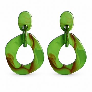 Green Modern Circle Earrings 