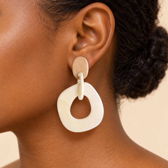 Beige Modern Circle Earrings 