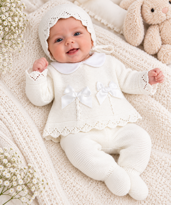 Baby Ivory Knitted 3-Piece Outfit Set (Newborn) 