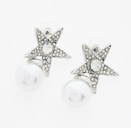 Silver Tone Star Pearl Drop 