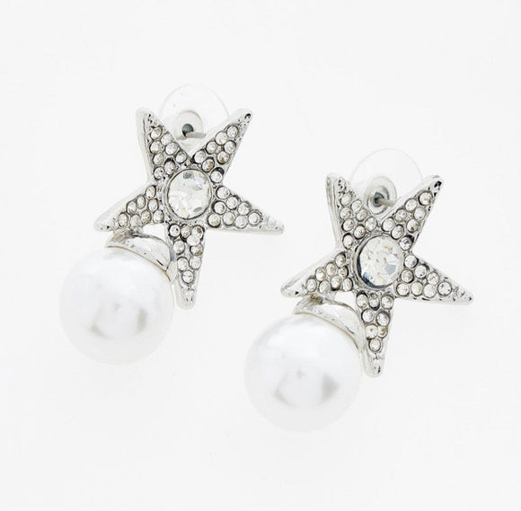 Silver Tone Star Pearl Drop 