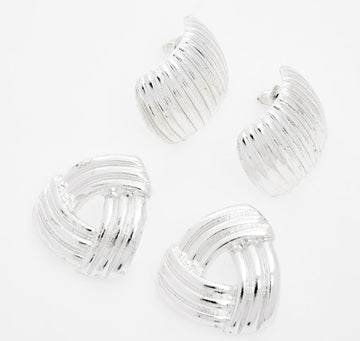 Sophisticated Silver-Tone Ribbed Drop Earrings – Two Pack 