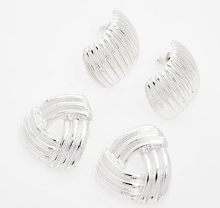 Sophisticated Silver-Tone Ribbed Drop Earrings – Two Pack 