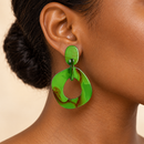 Green Modern Circle Earrings 