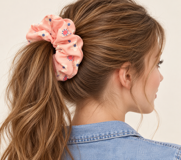 Pink Spring Flower Scrunchie 