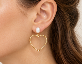 Gold Tone Heart Drop Earrings 