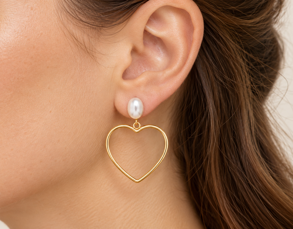 Gold Tone Heart Drop Earrings 