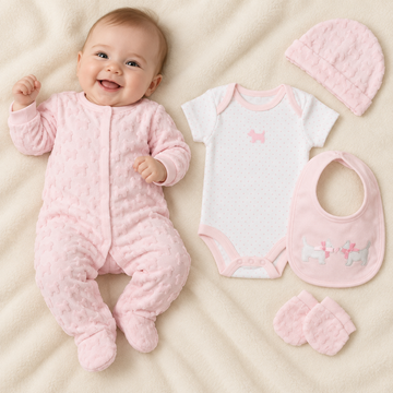 Baby Girls Scottie Dogs Embossed 5 Piece Gift Set (NB-6 Months) 