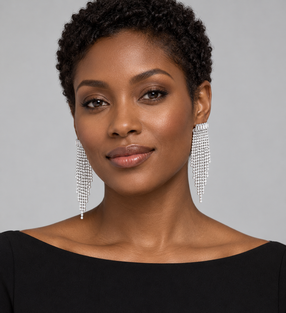 Elegant Silver Tone Cascade Earrings with Embellishments 
