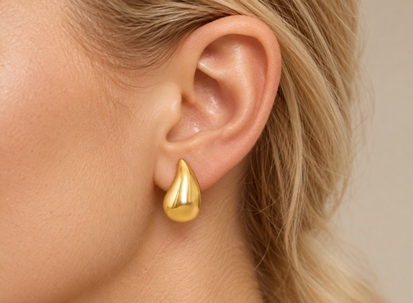 Gold Plated Bean Stud Earrings 