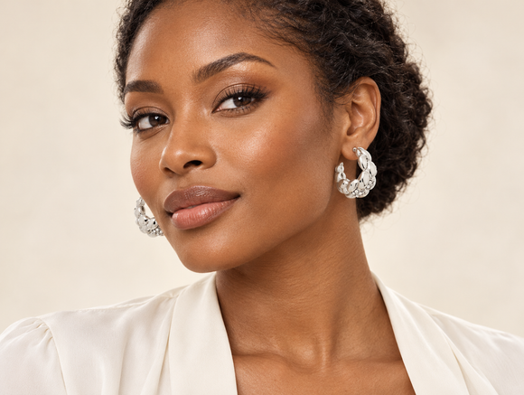 Silver Tone Braid Detail Hoop Earrings 
