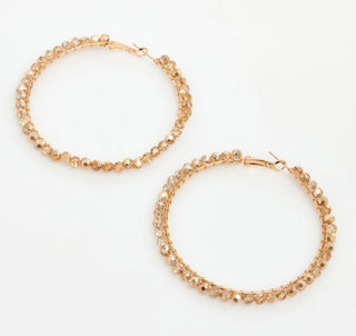 Gold Tone Embellished Hoop Earrings 