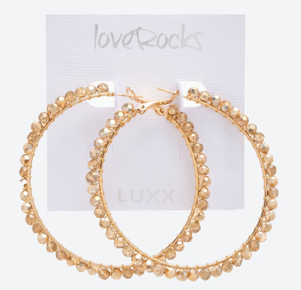 Gold Tone Embellished Hoop Earrings 