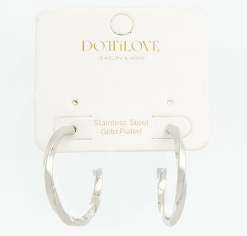 Silver Tone Stainless Steel Twisted Hoop 
