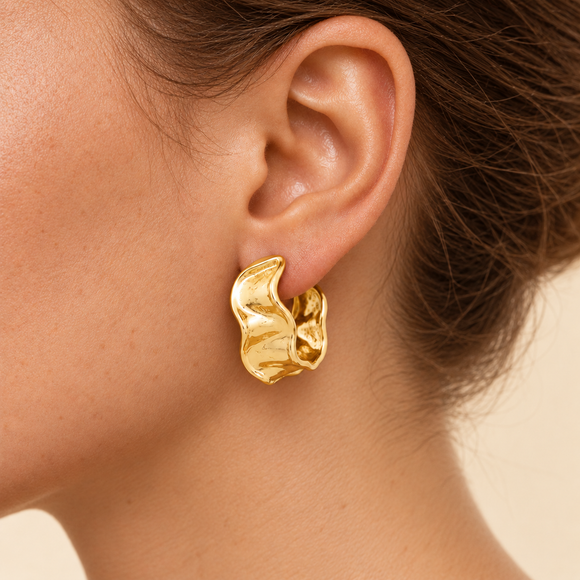 18ct Gold Plated Hammered Hoops 