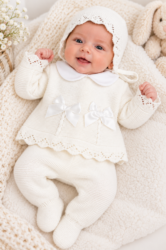 Baby Ivory Knitted 3-Piece Outfit Set (Newborn) 