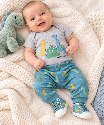 Dino Baby 3 Piece Set and Matching Shoe (0-9 Months) 