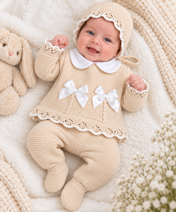 Baby Beige Knitted 3-Piece Outfit Set (Newborn) 