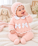 Baby Girls Pink Bow Detail Knitted 3-Piece Set (Newborn) 