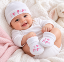 White/Pink I ♥ Papa Hat and Booties Set (NB-3 Months) 