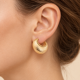 Gold Tone Thick Hoop Earrings 