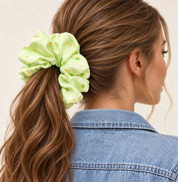 Green Spring Flower Scrunchie 