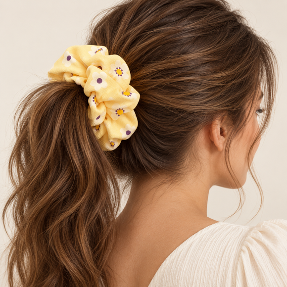 Yellow Spring Flower Scrunchie 