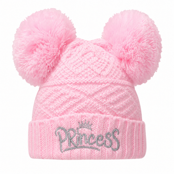 Pink Double Pom Pom and Princess Embroidery  (0-6 Months) 