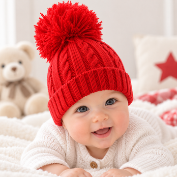 Sage Red Elegance Pom Pom Hat  (0-12 Months) 