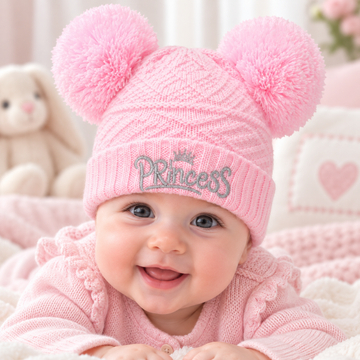 Pink Double Pom Pom and Princess Embroidery  (0-6 Months) 