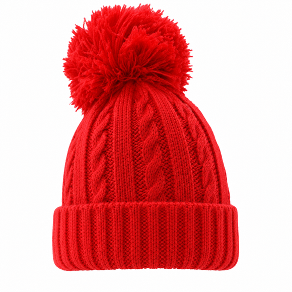 Sage Red Elegance Pom Pom Hat  (0-12 Months) 