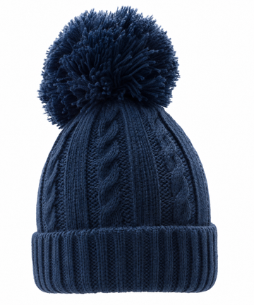 Navy  Elegance  Cable Knit Pom Hat  (0-12 Months) 