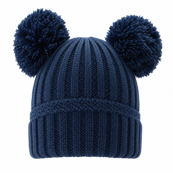 Navy Double Pom Pom Hat (12-24 Months) 