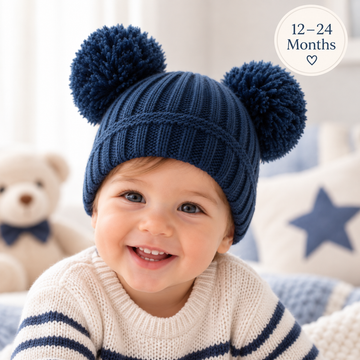 Navy Double Pom Pom Hat (12-24 Months) 