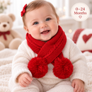 Red Elegance Cable Knit Scarf With Pom Poms (0-12 Months) 