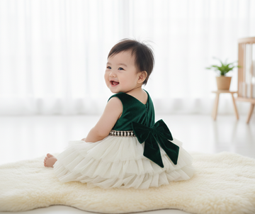 Green Velvet Tulle Tiered Party Dress 